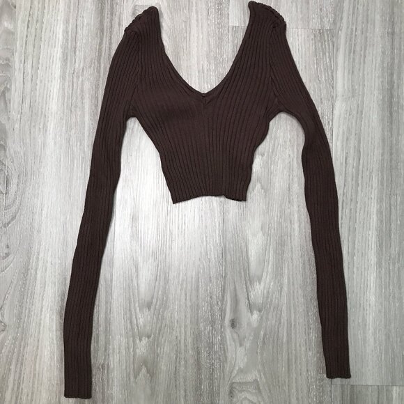 Hera Womens Sweater Crop Top Brown Long Sleeve Small - Picture 1 of 10